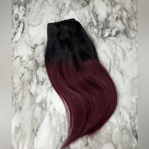 12 Inch Balayage  Black & Burgundy Red 100% Human hair Clip in Extensions - Picture 1 of 6